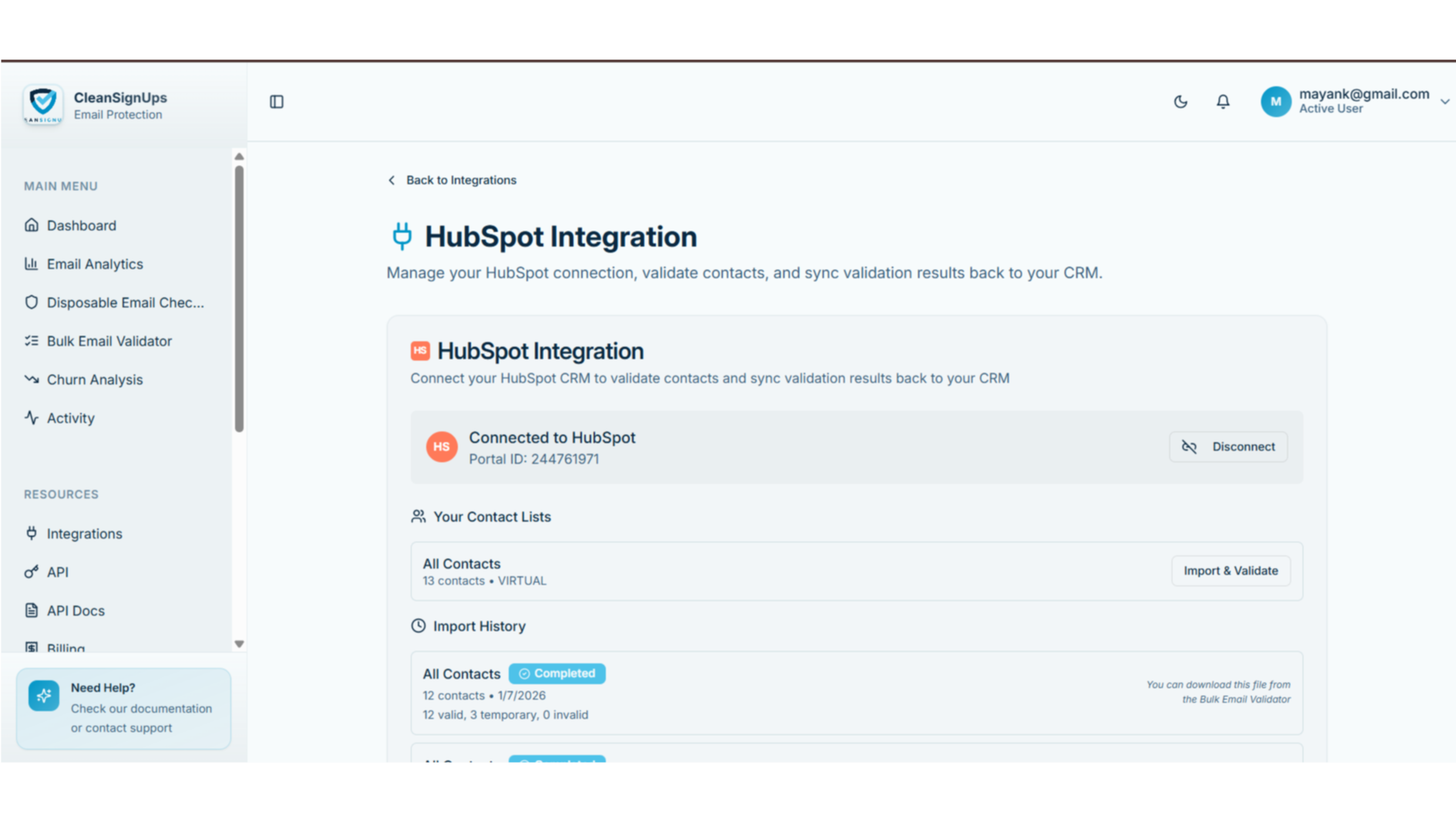 Validate HubSpot contacts