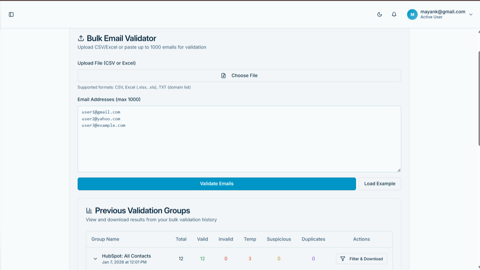 Bulk email list validation
